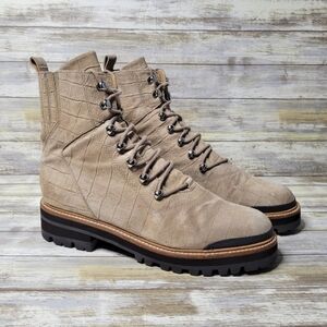 Marc Fisher Lizzie 2 Women's 9.5 Lace-Up Platform Croc Beige Suede Combat Boots